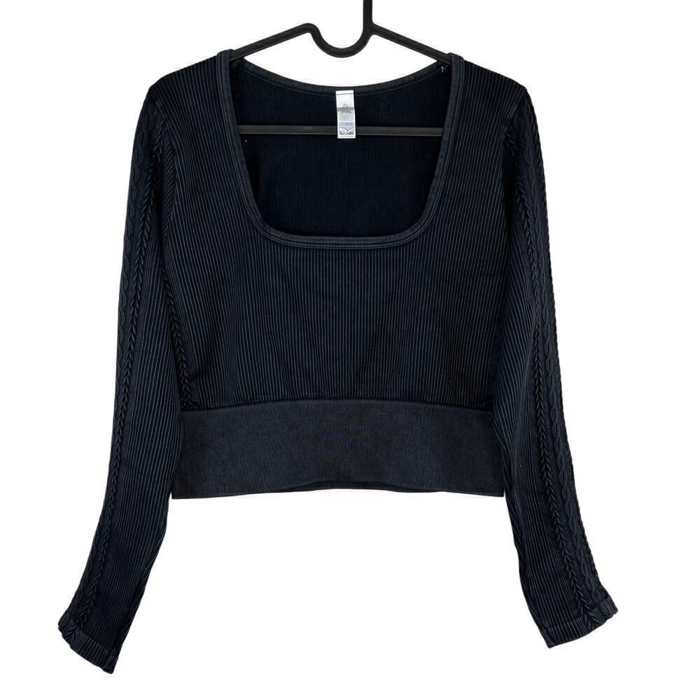 NWT Offline Aerie Seamless Cable Square Neck Long Sleeve T-Shirt XL True Black - Picture 2 of 7